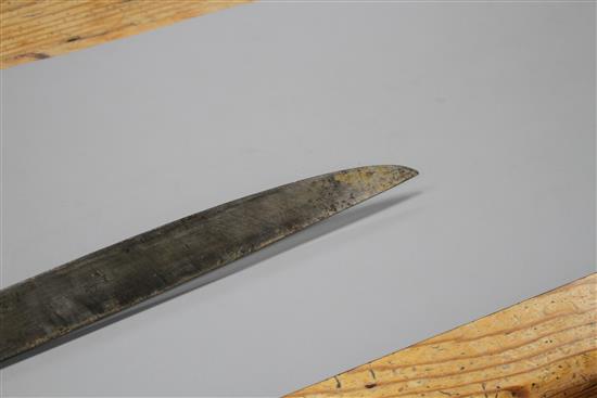 A Turkish sword Yataghan, with silver inlaid decoration and inscription, ivory grips, overall length 72cm
